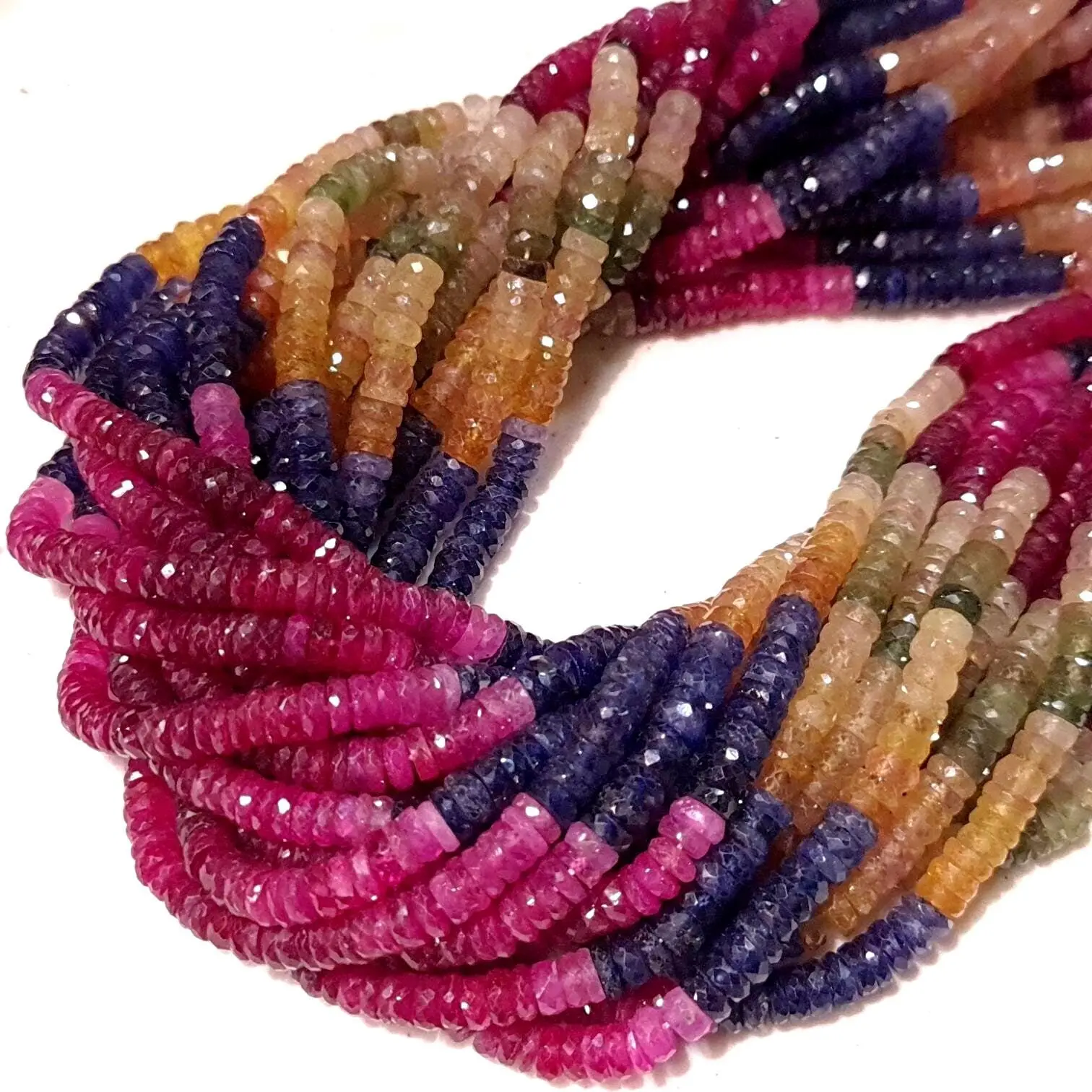 Natural Multi Sapphire Faceted Heishi Roundel 5-5.5mm large precious Gemstone Rare shape Beads for jewelry making  7.5", 15" Strand