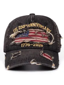 Distressed Washed Denim American Flag Patch Baseball Cap Adjustable, Vintage Ripped Curved Brim Hat, Retro Streetwear Casual Trucker Cap, Unisex Hip Hop Hat, Freedom Feather Snapback