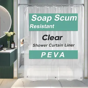 Extra Long Shower Curtain Liner, Clear Green 84 Inches Long, PEVA Bathroom Shower Curtain Liners & 3 Magnet Decorative Metal Plastic Bathtub