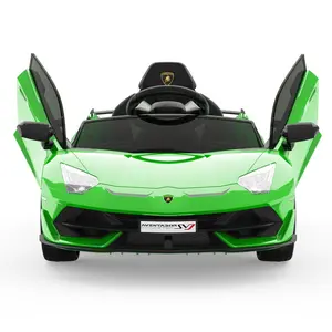 12V Ride Electric Car for Kids - Licensed Lamborghini Vehicles Battery Powered Sports Car with Remote Control - 2 Speeds/Sound System/Led Headlights and Hydraulic Doors - Green Motorcycle Seatless Bike