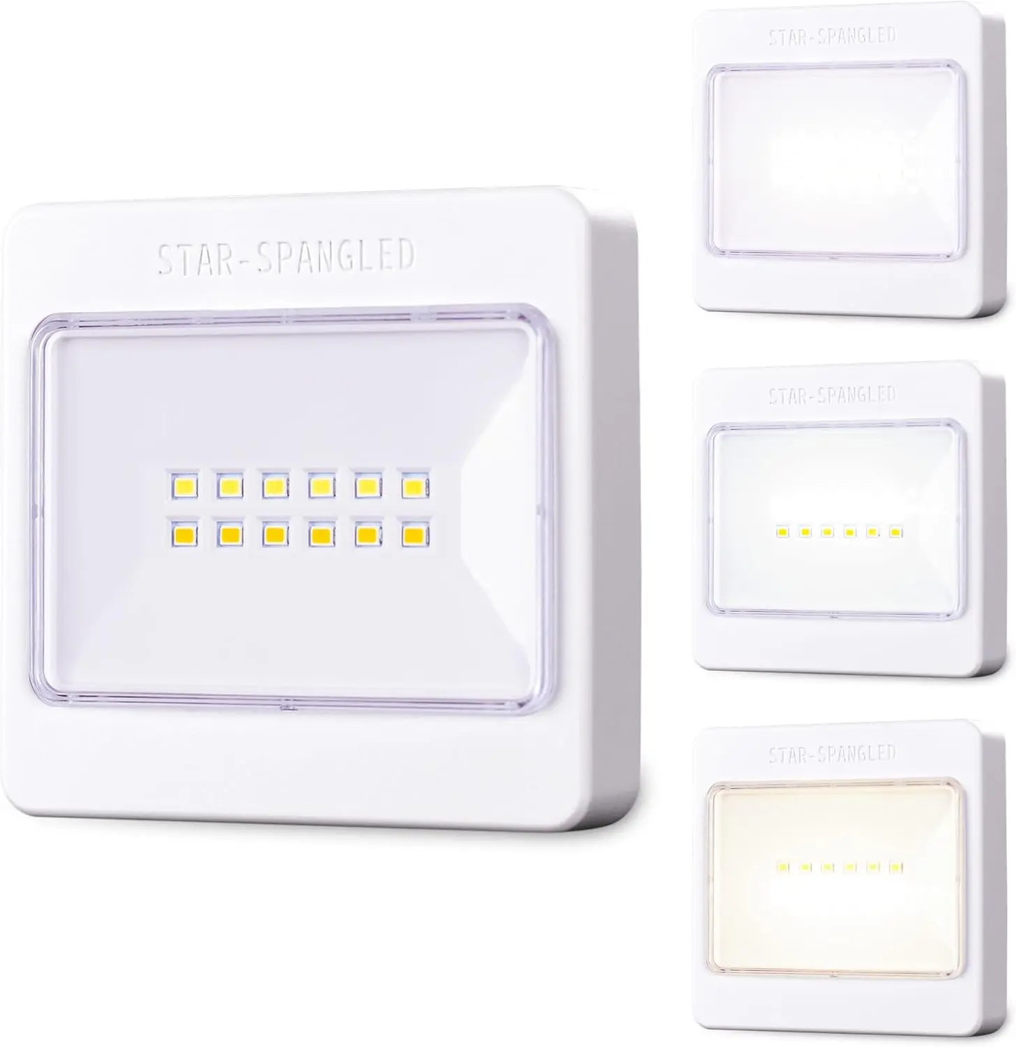 3-Pack 3.7in Cube-Shaped Color-Adjustable Dimmable LED Tap Lights, Stick-On AA Battery-Operated Hand-Controlled Light-Emitting Touch Lamps with 3 Color Modes for Kitchen, Desktop, Color-Adjustable Tap Lights, Cube-Shaped Tap Lights