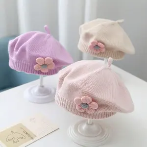 Baby Beret Hat for Boys & Girls, Cute Knitted Cap for Ages 0-3, Floral Pattern, Warm Winter Accessory, Perfect Holiday Gift, Flower Hat