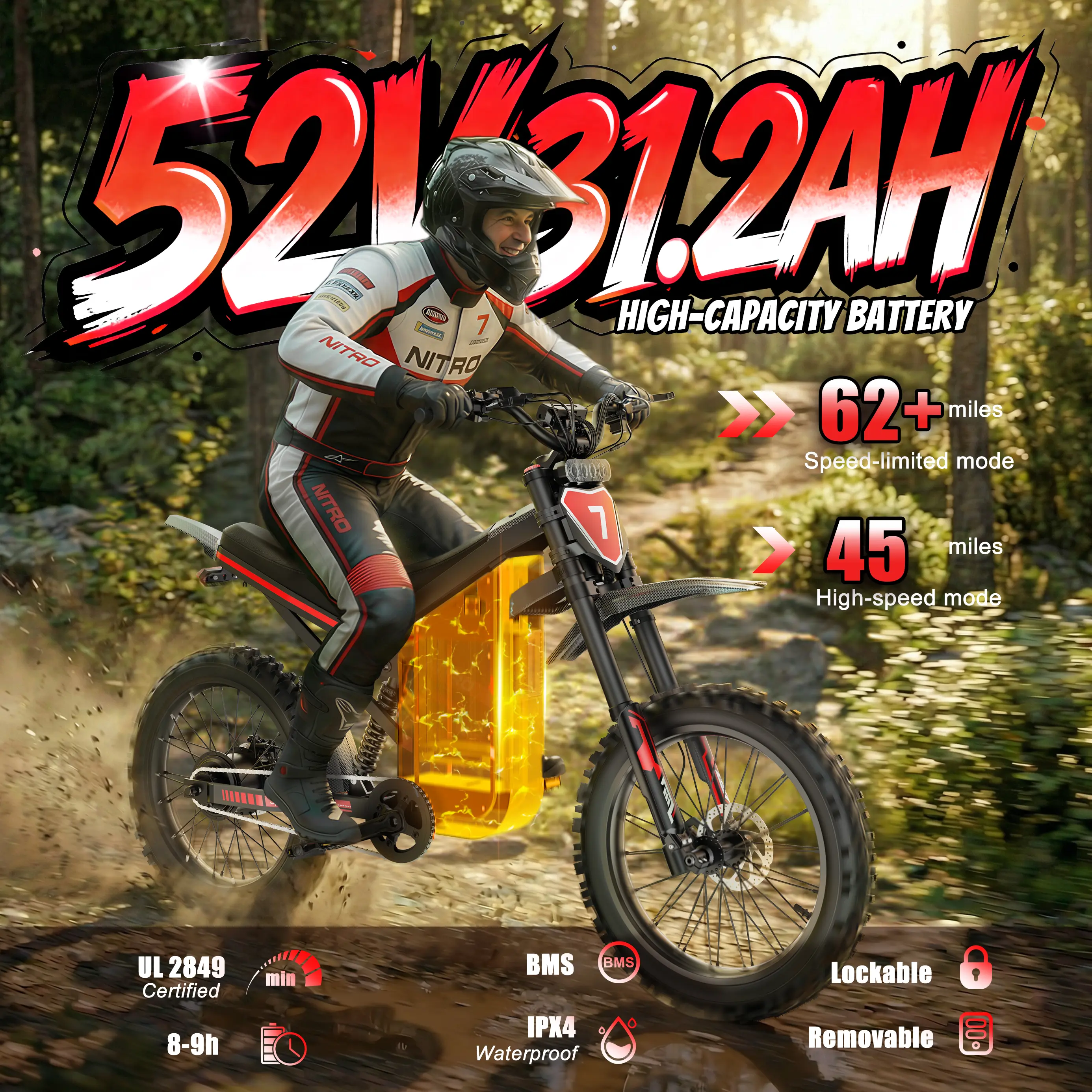 洋楽 E-ROCC Ridin By RIXOC GT19 Adult Electric Bike, 40MPH, 19-inch tires,3000W peak