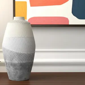 360 Stand 17 in. Round Cream and Gray Geometric Ceramic Decorative Vase, Modern Home Decor Piece, Room Decor Accent, Ideal Gift for Home Supplies, Table