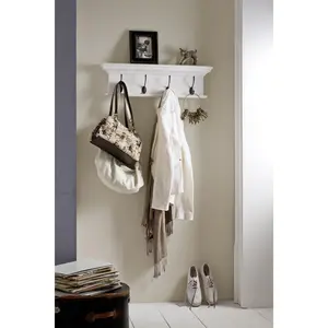 212 MAIN Nova Solo Halifax 4-Hook Wooden Wall Mount Coat Rack, White - 27.6x3.9x7.9 in., Antique Metal Construction, Shelves, Hat Shelf, Hand Storage, Decorative Indoor Furniture