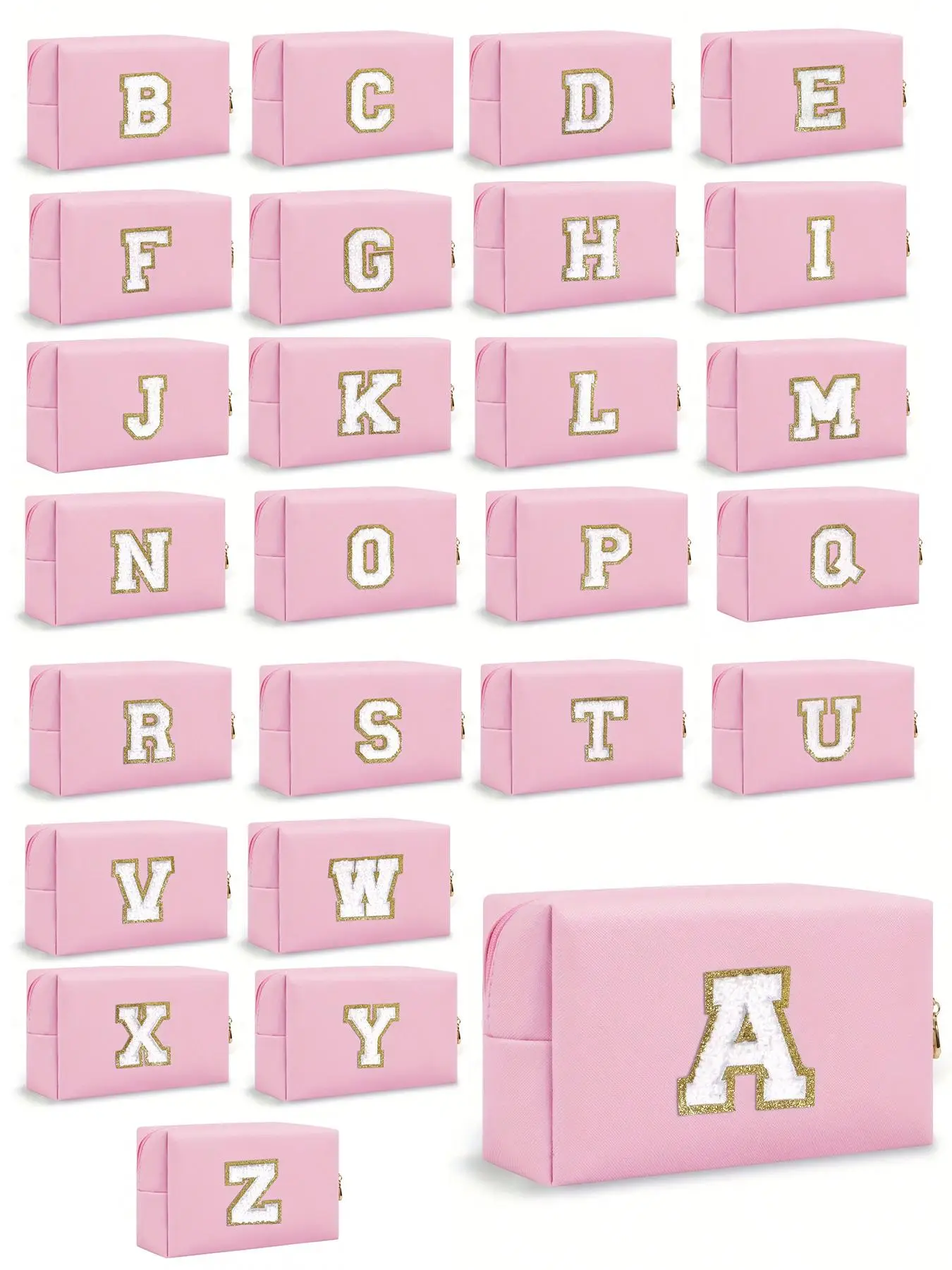 Letter Pattern Makeup Bag, Portable Zipper Makeup Bag, Waterproof Travel Toiletry Bag, PU Leather Monogram Make Up Pouch for Women Girls, for Fall Out