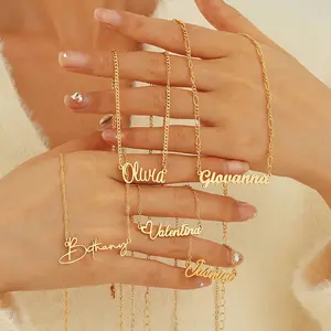 [Customized Product]Customized Name Tag Necklace, Stainless Steel Name Necklace, Personalized Jewelry Gift Figaro Box Chain, Personalized Christmas Gift