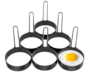 Stainless Steel Egg Rings for Frying Eggs（6Pack） - 3.5" Round Non Stick Griddle Rings with Oil Brush, Egg Sandwich/Pancake/Cooking Molds, Breakfast Maker Accessories & Egg Separator