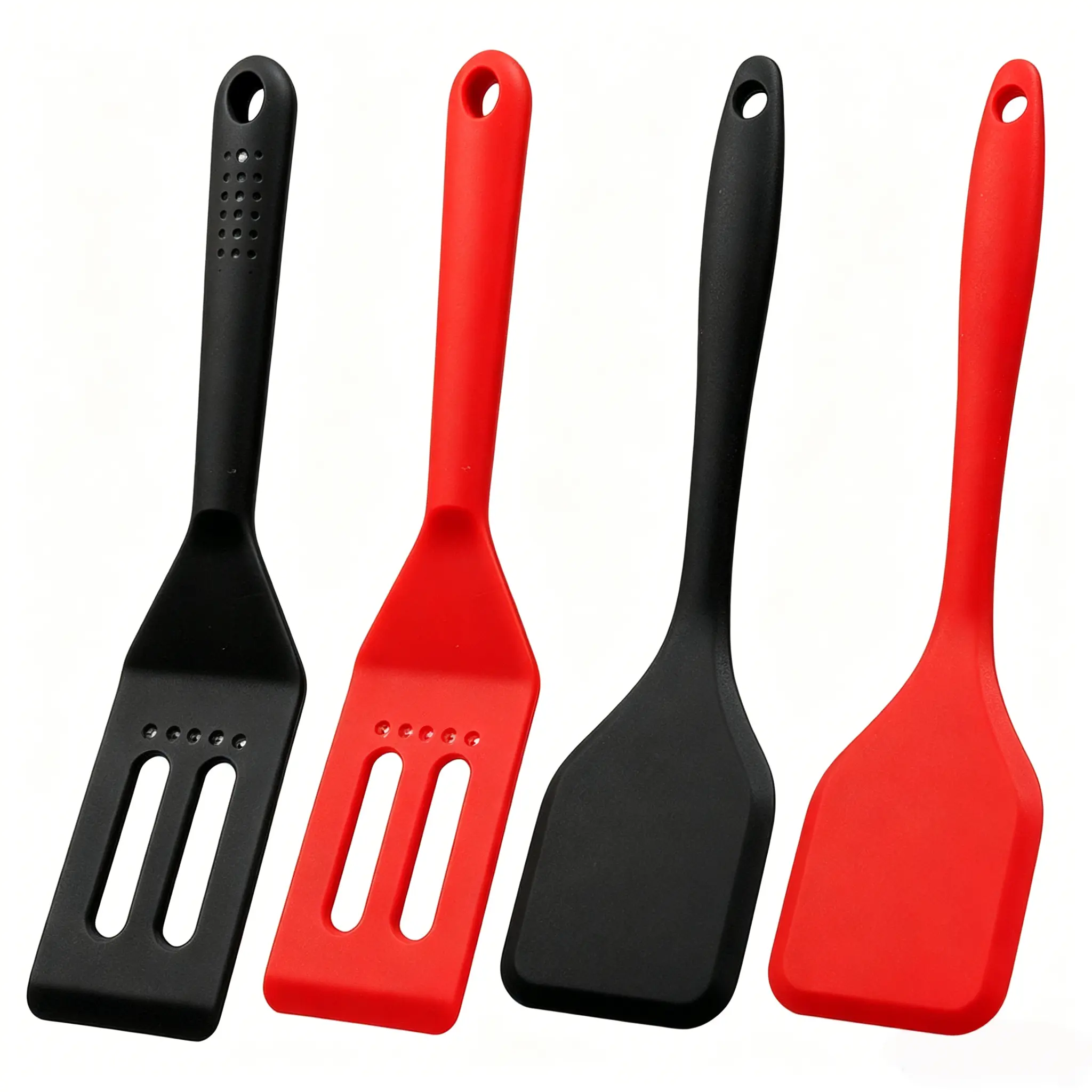 Mini Silicone Brownie Spatula Set, Flexible Non-Stick Turner, Heat Resistant Kitchen Utensil for Egg, Crepe, Steak and Pizza, Red & Black