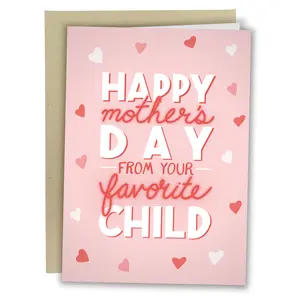 Mom's Favorite Kid Cards - Mother's Day Cards for Mom - 5x7 Inch Individual Greeting Card with Kraft Envelope