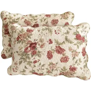 Boho Floral Patchwork Pillow Shams Pack of 2 Farmhouse 100% Cotton Quilted Soft Decorative Pillow Cases Set (Flower,Queen)