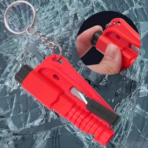 Multi-Functional Car Emergency Tool, Press Button Safety Glass Breaker, Seatbelt Cutter, Rescue Whistle, Mini Keychain, Car Accessories