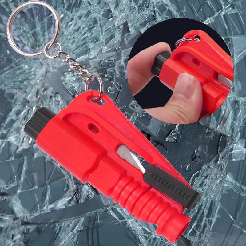Multi-Functional Car Emergency Tool, Press Button Safety Glass Breaker, Seatbelt Cutter, Rescue Whistle, Mini Keychain, Car Accessories