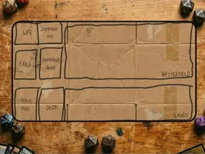 Homeless Man TCG Playmat (Lefty Version) | Funny Play Mat | 12" x 22" Neoprene Game Mat | Cardboard Design | EDH Playmat | Hemmed Sewn Edge