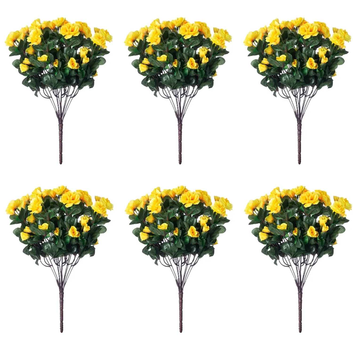 UV-Resistant Artificial Silk Camellia Flowers - 6-Bundle with 7 Flexible Stems, Eco-Friendly Dustproof Faux Flowers for Outdoor Planters & Front Porch Decor, Daily/Casual/Birthday Home Decor