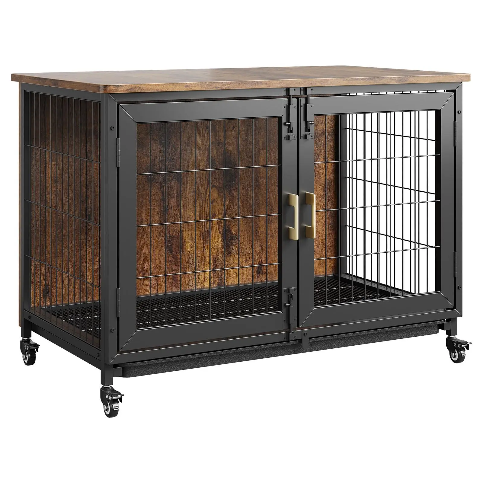 Heavy-duty dog ​​crate furniture, doghouse with storage drawer and wheels, small/medium/large wooden crate with removable tray, decorative pet crate
