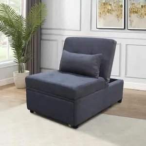 Dark Grey 4 in 1 Adjustable Footstool Bed Stool Guest Sofa Chair, Modern Sleeper Sofa Guest Bed with Adjustable Backrest and Pillow for Bedroom, Living Room, Small Room Apartment