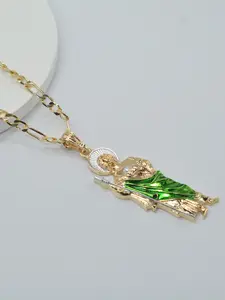 14k Gold Plated Enamel Saint Jude Filigree Pendant Necklace, Unisex Religious Jewelry, Perfect Gift for Boyfriend, Easter Theme Present