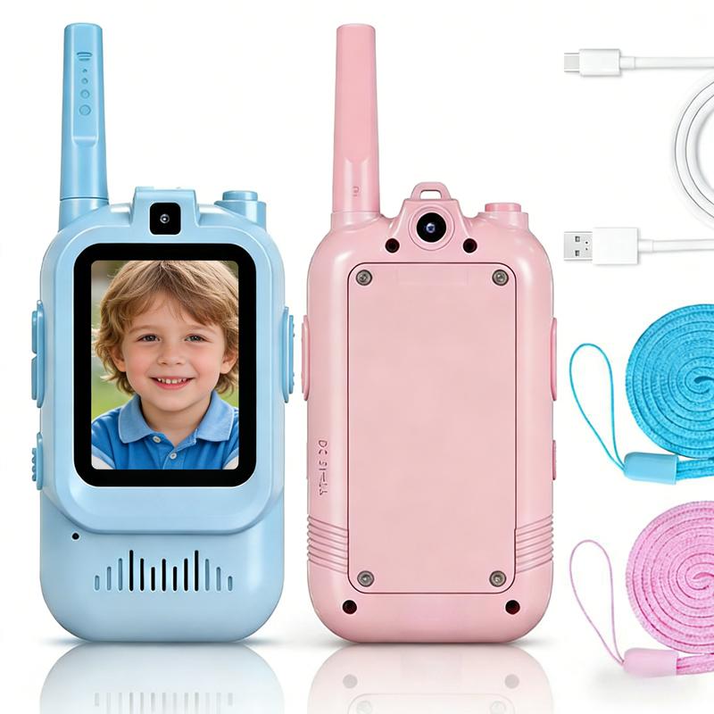 Video Walkie Talkies for Kids, Handheld 2 Pack Rechargeable Video Intercom Kids Walkies Talkies, Indoor Outdoor Toys for Family Games, Outside, Camping, Hiking for Boys Girls Ages 3-12 (Blue/Pink)
