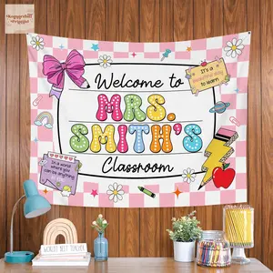 Personalized Teacher Classroom Tapestry, Teachers Name Classroom Banner, Groovy Classroom Decor, Gift for Teacher, Back to School Tapestry