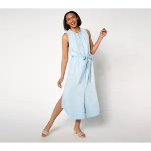 Side Stitch Sleeveless Tie Waist Shirt Dress - Crystal Cave