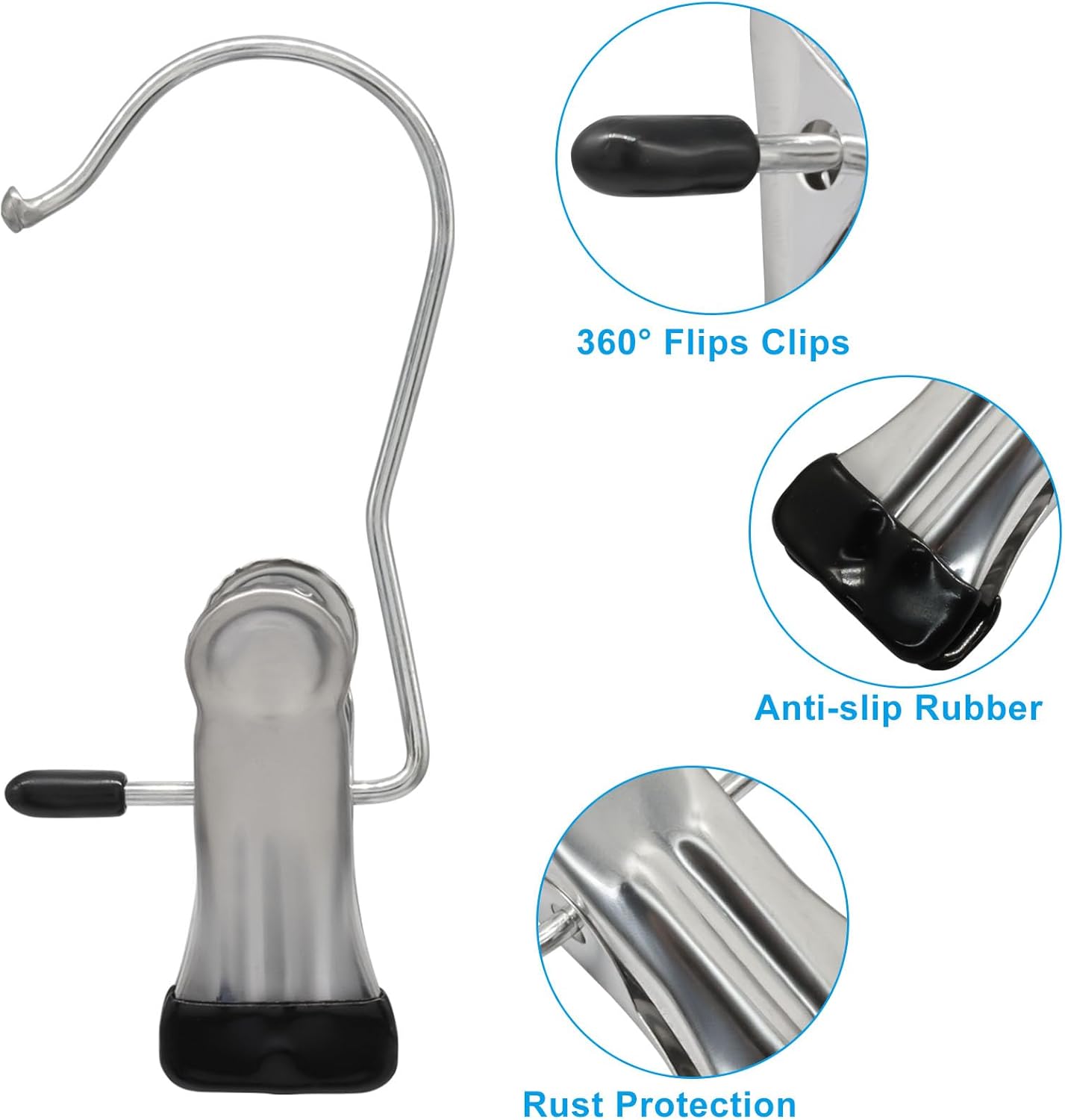 oot Hanging Clips Hooks - 10Pcs Boot Hangers Laundry Clips Stainless Steel Clothes Pins for Drying Sock (Black)