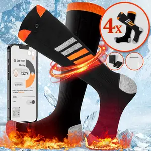 2 Sets Unisex Heated Socks - 2x5000mAh Fast Heating, 4 Pairs Socks & 2 Power Banks Included | APP Remote Control Electric Heated Socks for Men & Women - Toe & Foot Warmer Design
