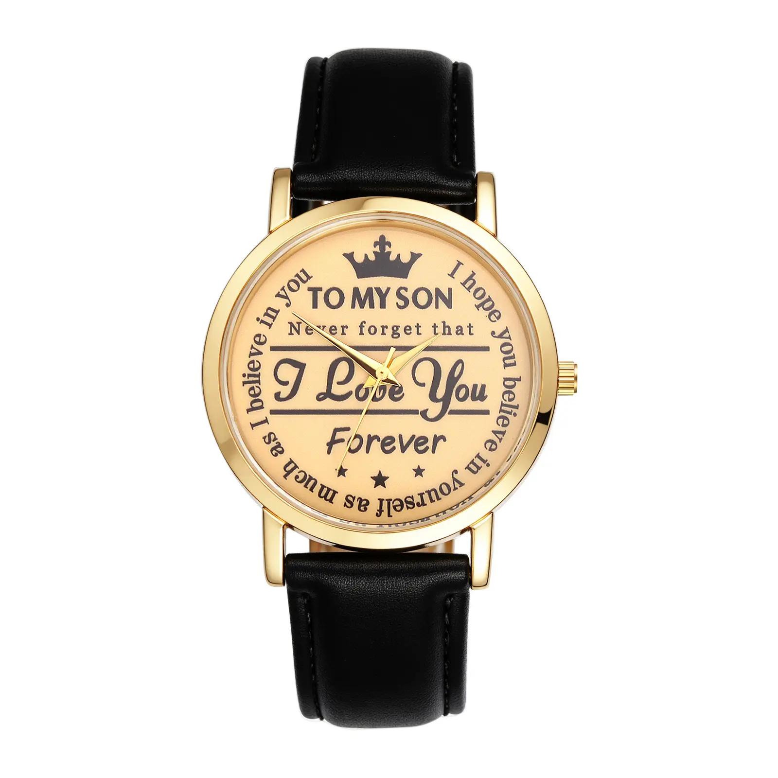 OIDEA Men's Analog Quartz Watch with PU Leather Strap, Engraved 'To My Son' Round Dial, Inspirational Birthday or Graduation Gift, Leather Strap Watch, Adjustable Strap