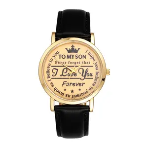OIDEA Men's Analog Quartz Leather Strap Watch - Round Face, Adjustable Leather Strap, Engraved Gold Dial, Inspirational Gift for Son's Birthday, Graduation summerwins