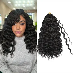 Pre looped Gogo Curl Crochet Hair 14 Inch Ocean Wave Crochet Braids to Soft Synthetic Natural Looking Pre Twisted Deep Curly Wave Crochet Hair for Women Daily Party Use(8 Packs/120 Stands)