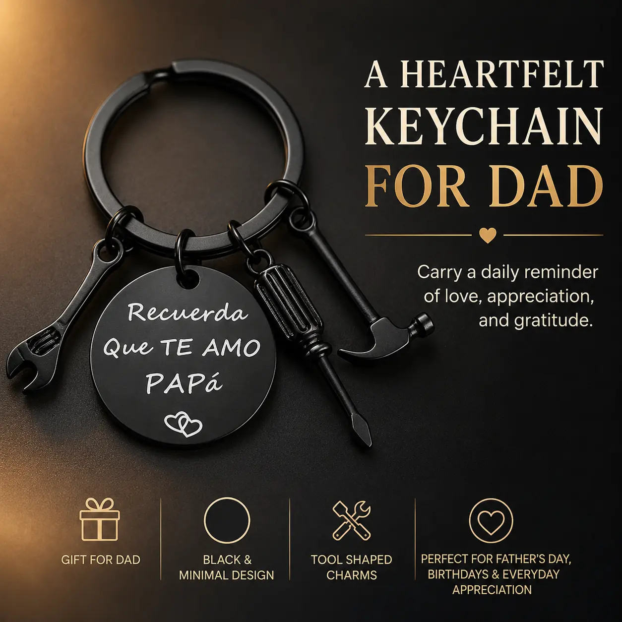 Father's Day Gift ”Recuerda Que Te Amo Papa" Stainless Steel Tool Keychain – Hammer Wrench Screwdriver Design, Trendy Men's Car Key Accessory