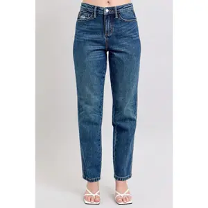 Straight Up Rigid Magic Judy Blue Jeans High-Rise Straight Leg Medium Blue Denim Cotton Trouser All Seasons Fit Light Distressing Pocket Style# 88922