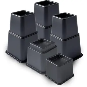Simple&Opulence Bedding Adjustable Bed Furniture Risers - Elevation in Heights 3, 5 or 8 Inch Heavy Duty Risers for Beds and Under Bed Storage - Supports Up to 1,300 lbs - (Set of 4, Black)