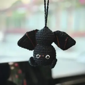 Crochet Bat Car Hanger, Christmas Amigurumi Decor, Spooky Black Bat Bag Charm, Gothic Car Accessories, Cute Mirror Ornament Gift