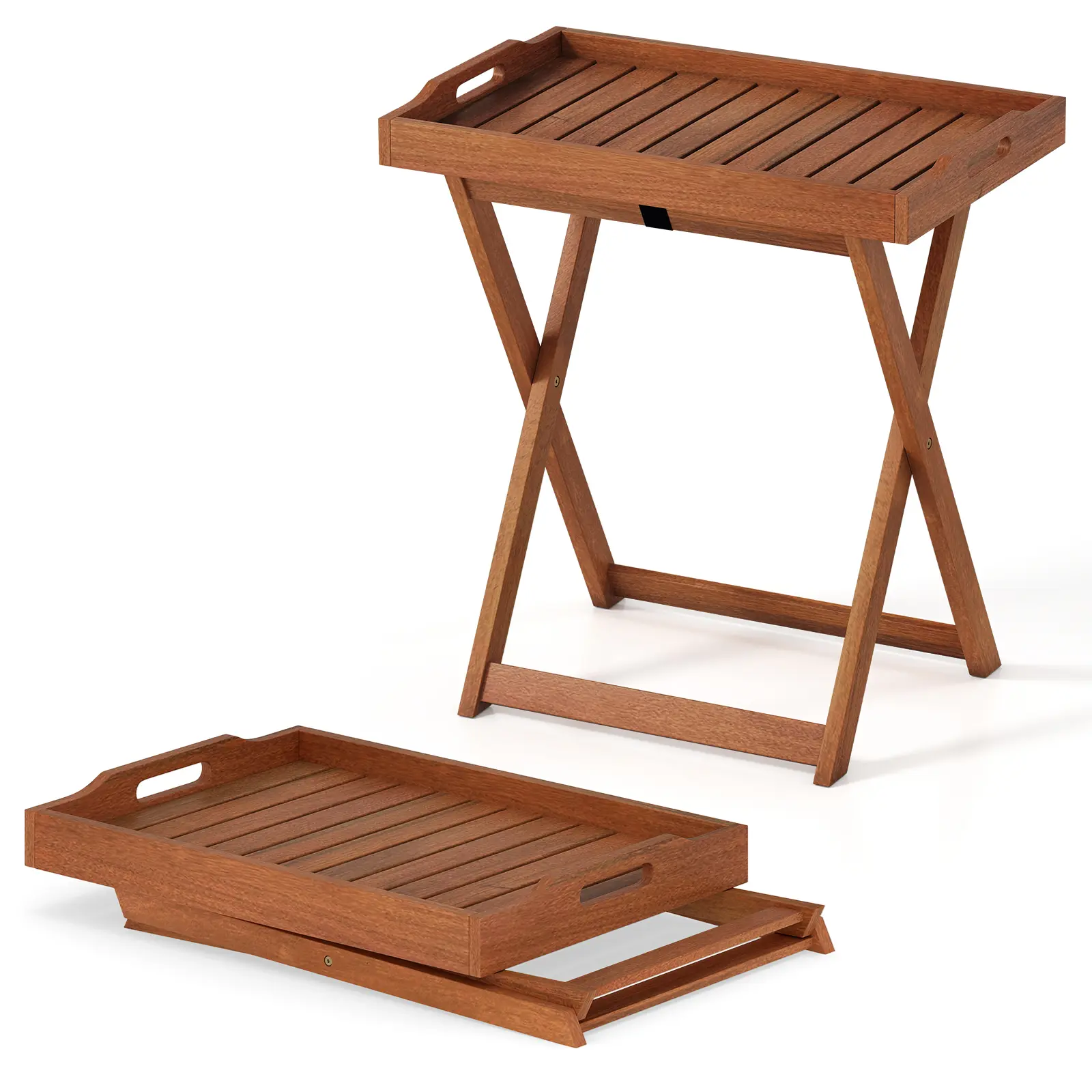 COSTWAY - Outdoor Patio Solid Wood Tray Table with Removable Top No Assembly Required