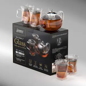 40 Oz Unique Glass teapot Set with 4 double wall insulated Cups, Tea Kettles for Stovetop With Infusers For Loose Tea, Perfect Mom Gift