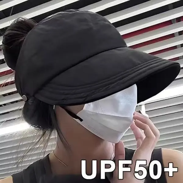 Women's Adjustable Foldable Wide-Brim Beach Sun Hat, Outdoor UV Protection Fisherman Hat with Ponytail Opening