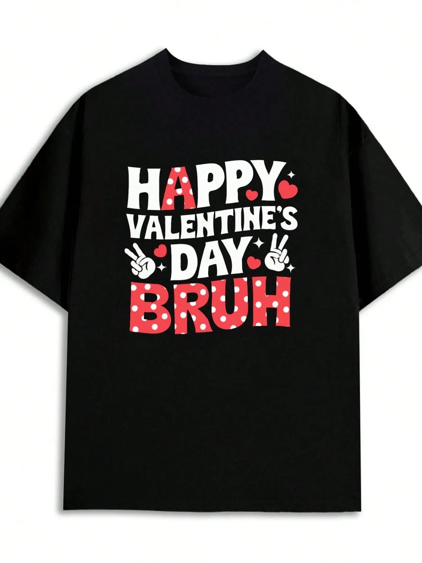 ValentineS Bruh T-Shirt 100 Black Printed Machine Washable Hip-Hop Street Style Comfortable Loose Fit Crew Neck Short Sl (1)