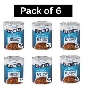 6 Pack Progresso Light, Savory Vegetable Barley Canned Soup, 18.5 oz Instant Food