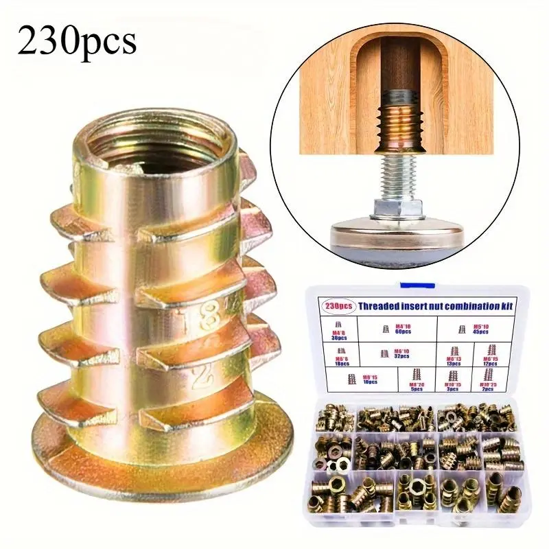 Wood Thread Insert Tool Kit, Furniture Bolt Nut Hex Nuts Fastener Connector, Hex Cap Screws, Hex Socket Drive Hardware for Wooden Furniture, Woodworking Accessories