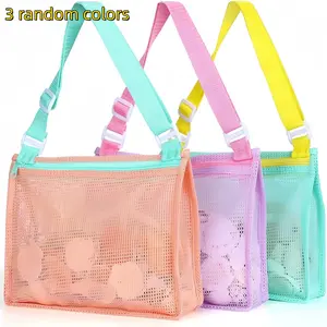 Random Color Mesh Beach Bag Set, Kids Shell Collection Bags, Sand Toys for Boys & Girls, Swimming Accessories, Beach Essentials, 3 Pieces, Shell Storage
