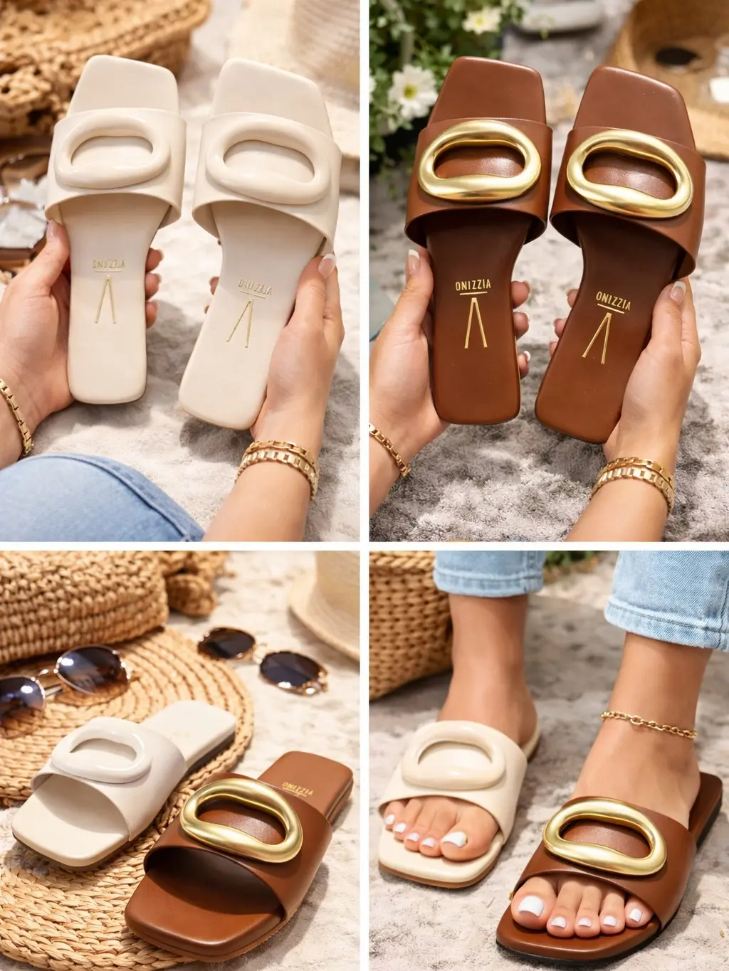 Vizzano Women s Flat Slides with Oval Detail Elegant Footwear for Casual and Formal Wear Comfortable and Stylish Decor