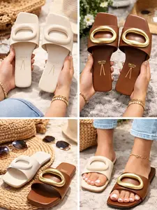 Vizzano Women s Flat Slides with Oval Detail Elegant Footwear for Casual and Formal Wear Comfortable and Stylish Decor