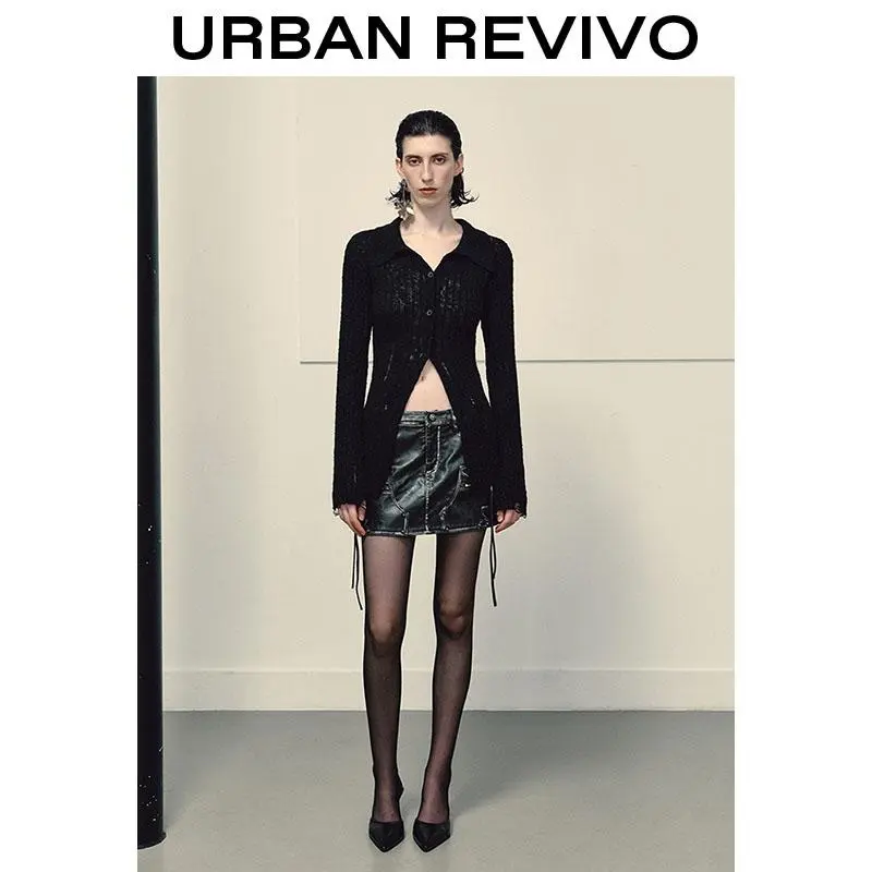 URBAN REVIVO Women's Ripped Knit Cardigan UWA940020