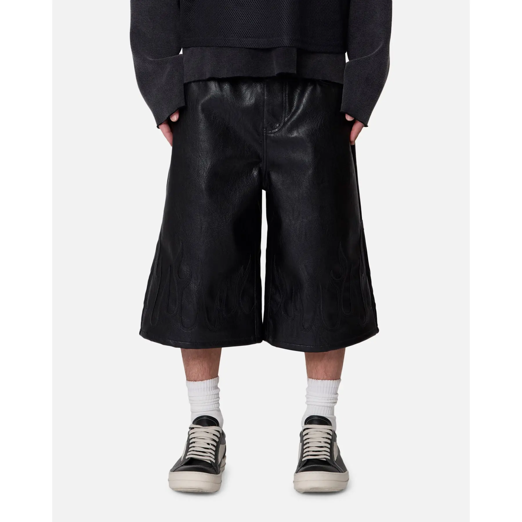 MNML Ultra Baggy Leather Flame Shorts Black