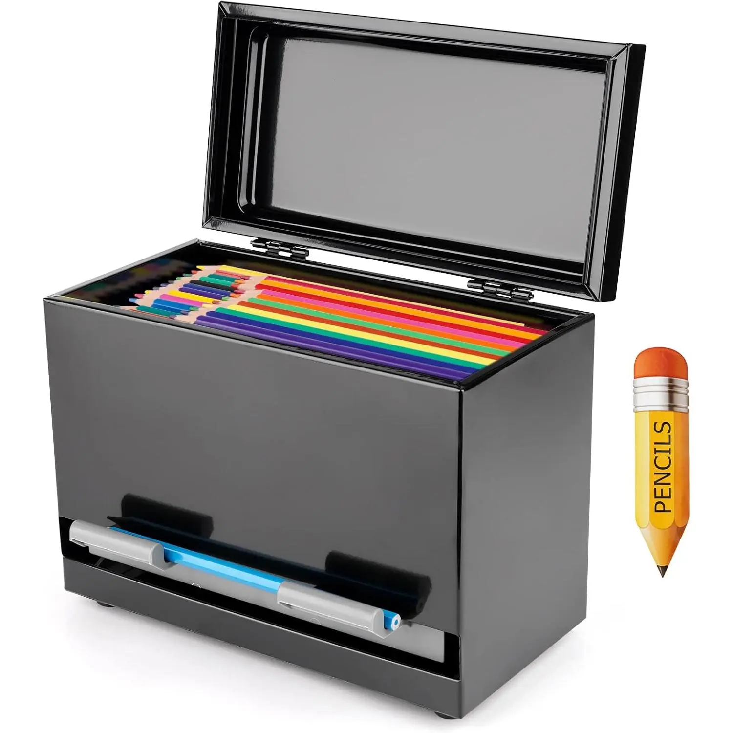 Stainless Steel Stationery Organizer & Pencil Holder, Desk Accessory for Teachers - Bulk Pencil, Unwrapped Straw Storage for Kitchen, Coffee Shops, Spot Cleanable (Black)
