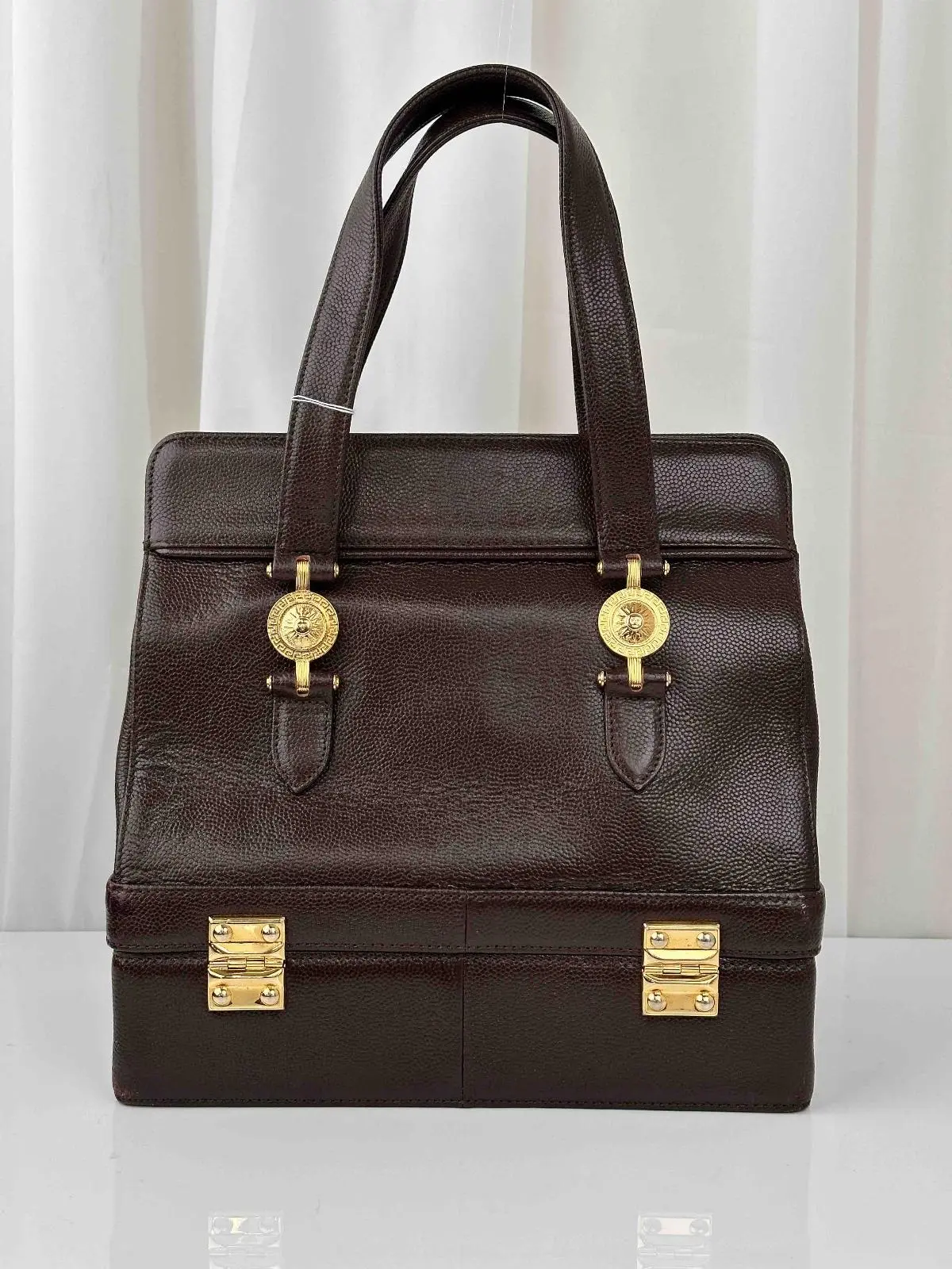 Pre-owned VERSACE As Shown Mini Bags handbag, sunburst pattern, cowhide leather. MR18052026B318