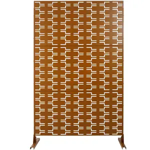 76x48 in Rust-Resistant Metal Privacy Screen, Freestanding Decorative Backdrop & Dividers, Room Divider Privacy Fence Panels for Deck, Lawn Garden PS112 BROWN
