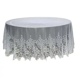 Lace 120" Round Tablecloth Ivory - Seamless Premium Design for Upscale Celebrations
