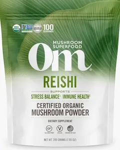 Om Mushroom Superfood Reishi Organic Mushroom Powder, 100 Servings, Organic Adaptogen Powder for Stress Relief and Immune Health